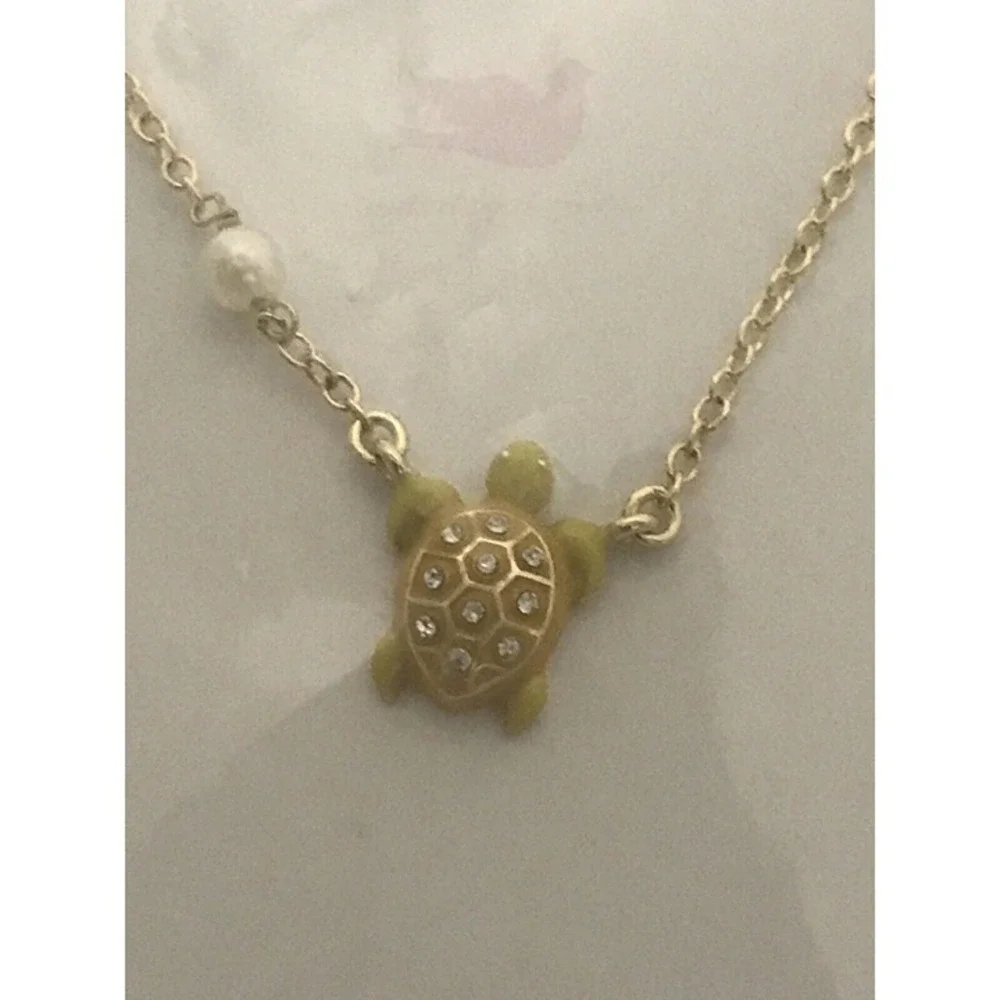 Girl Nation Under The Sea Turtle Necklace 14K Gold Plated Crystal Pearl Accent